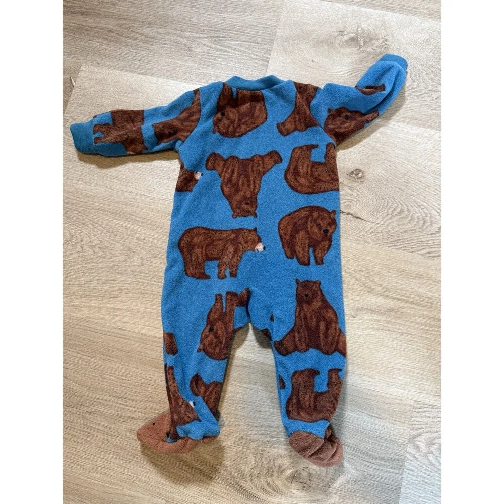 Carters 3 Month Fleece Footed Sleeper Blue Brown Bear Print Zip Up 3D Feet